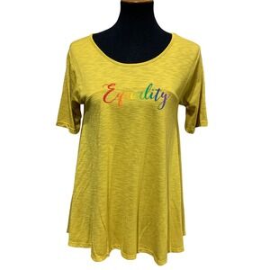 Hand Printed Upcycled Womens Medium Equality Rainbow Pride Half Sleeve Flowy Tee